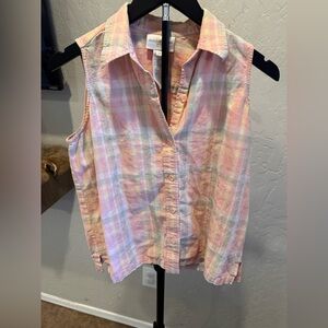 Jones New York Pastel Plaid Sleeveless Button-Down Top Cute for Easter